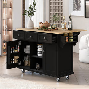 Rolling Kitchen Island with Storage & 3 Drawers