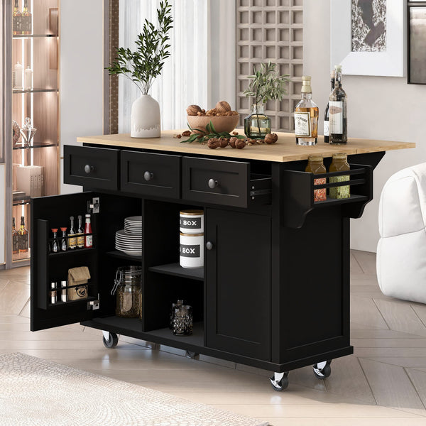 Rolling Kitchen Island with Storage & 3 Drawers