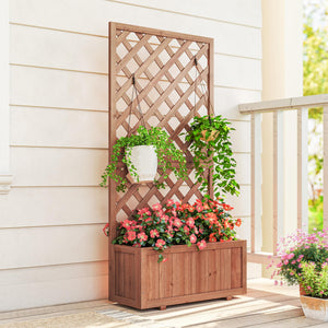 Wooden Raised Garden Bed with Trellis 59" Outdoor Planter Box with Drainage Holes