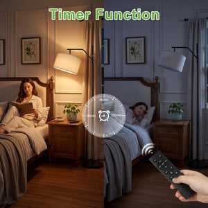Cordless Rechargeable LED Floor Lamp with Remote & Linen Shade