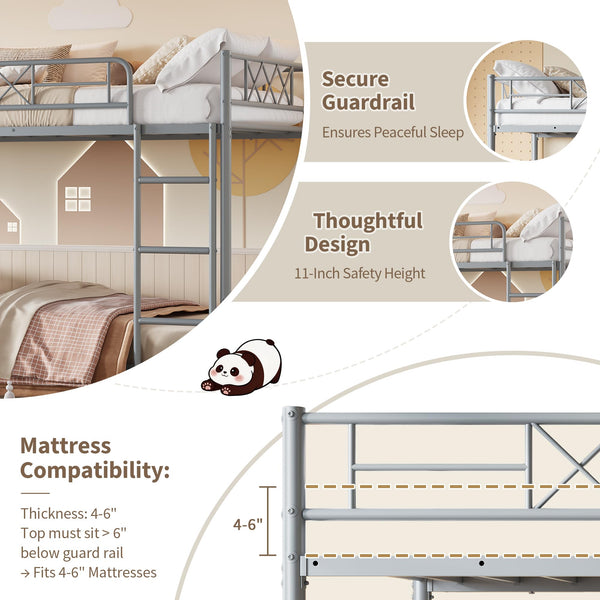 Twin Over Twin Bunk Bed with Stairs and Guardrails