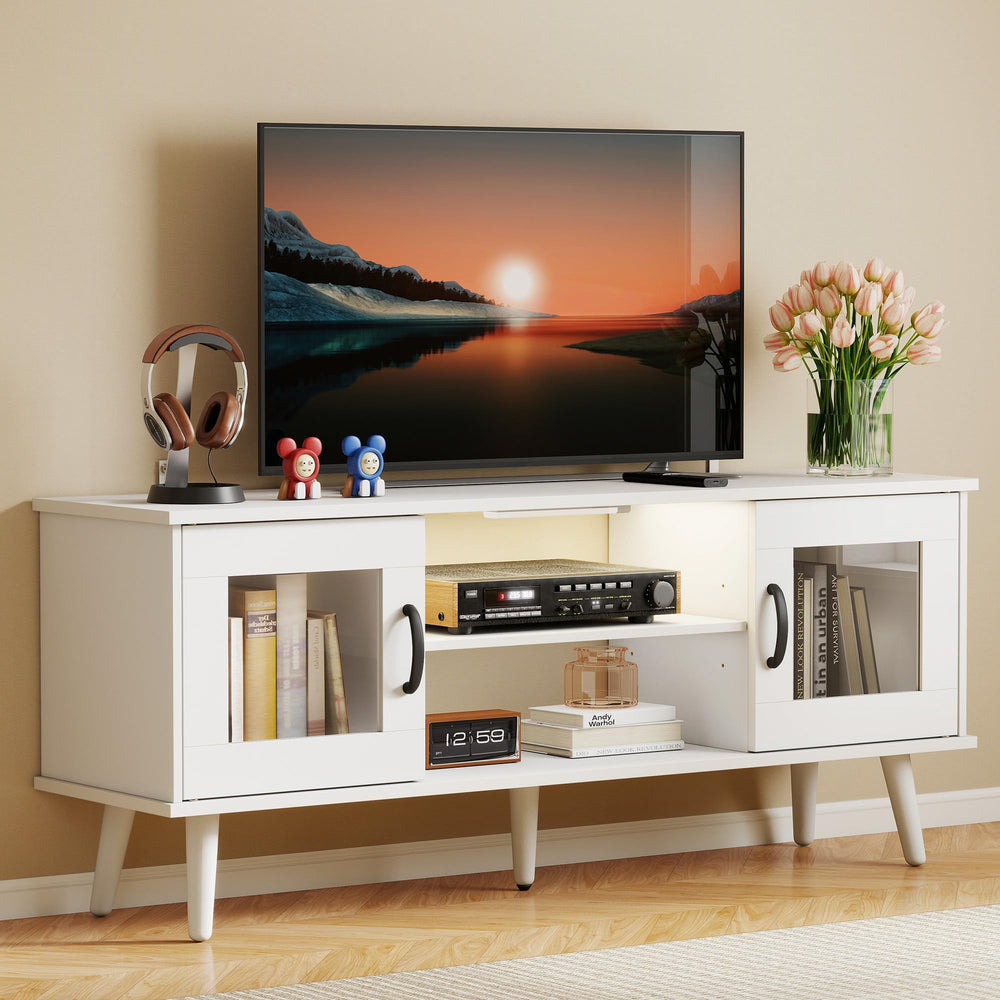 Mid-Century Modern TV Stand with LED Light — Fits up to 55"