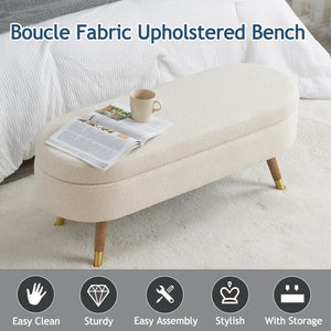 Upholstered Storage Ottoman Bench with Gold Metal Legs