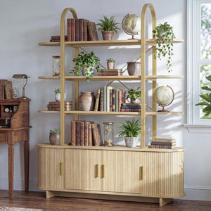 Arched Cabinet Bookshelf with Sliding Tambour Doors
