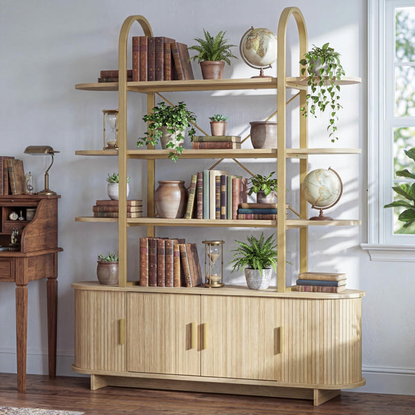 Arched Cabinet Bookshelf with Sliding Tambour Doors