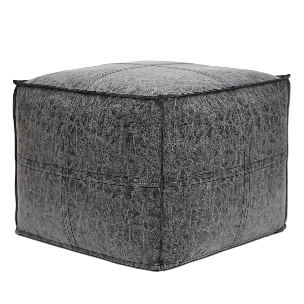 Square Distressed Vegan Leather Pouf Ottoman 18x18x14