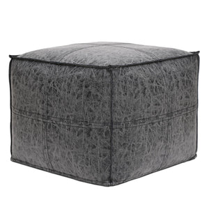 Square Distressed Vegan Leather Pouf Ottoman 18x18x14