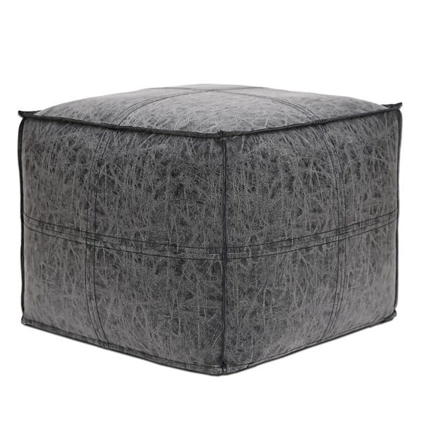 Square Distressed Vegan Leather Pouf Ottoman 18x18x14