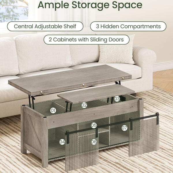 Lift Top Coffee Table with Hidden Storage | 4-in-1 Convertible Farmhouse Design