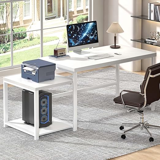 63-Inch Computer Desk with Printer Shelf & PC Tower Stand