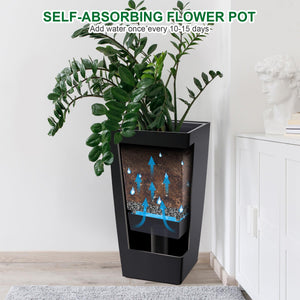Tall Self-Watering Outdoor Planters Set of 2 with Drainage & Water Level Monitor