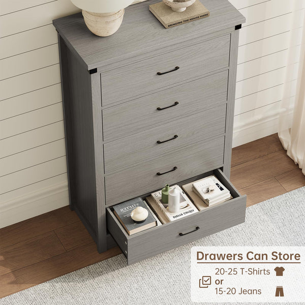 5-Drawer Dresser Chest with Wood Tabletop