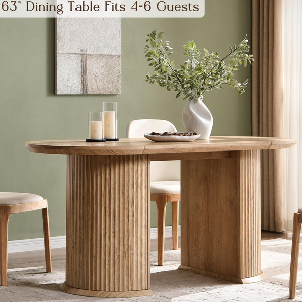 63-Inch Fluted Oval Dining Table for 4–6