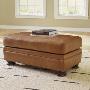 Leather Rectangular Ottoman with Decorative Turn Legs
