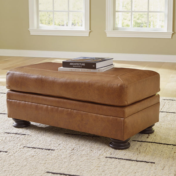 Leather Rectangular Ottoman with Decorative Turn Legs