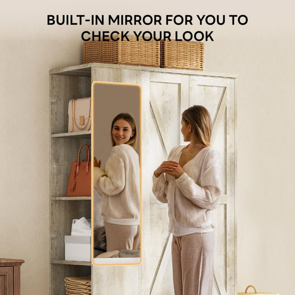 Armoire Wardrobe Closet with Mirror, 2 Doors, Drawer & Shelves – 70"