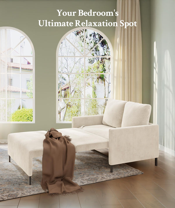 Convertible Loveseat Sofa Bed – Corduroy, 47.2", Cream