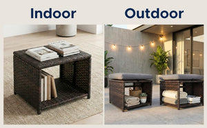 Outdoor Storage Ottoman Set of 2 – All-Weather Wicker with Washable Cushions