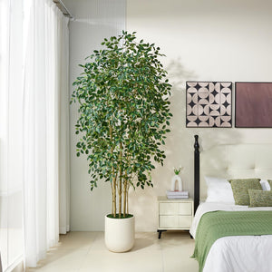 Artificial Ficus Tree – Tall Faux Indoor Floor Plant with White Planter