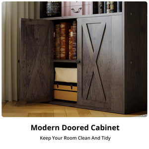 4-Tier Bookcase with Doors & 8 Open Cubes
