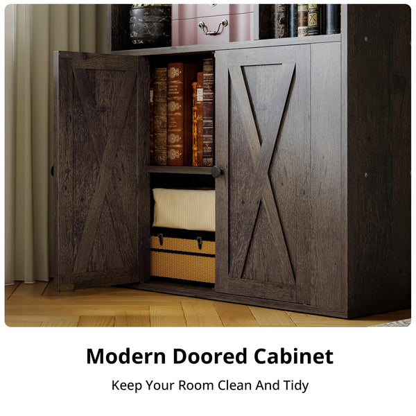 4-Tier Bookcase with Doors & 8 Open Cubes