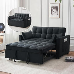 Convertible Futon Sofa Bed with Adjustable Backrest & Storage Pockets