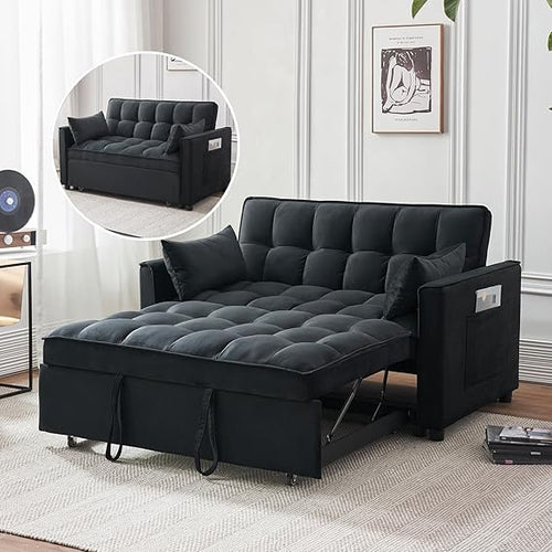 Convertible Futon Sofa Bed with Adjustable Backrest & Storage Pockets