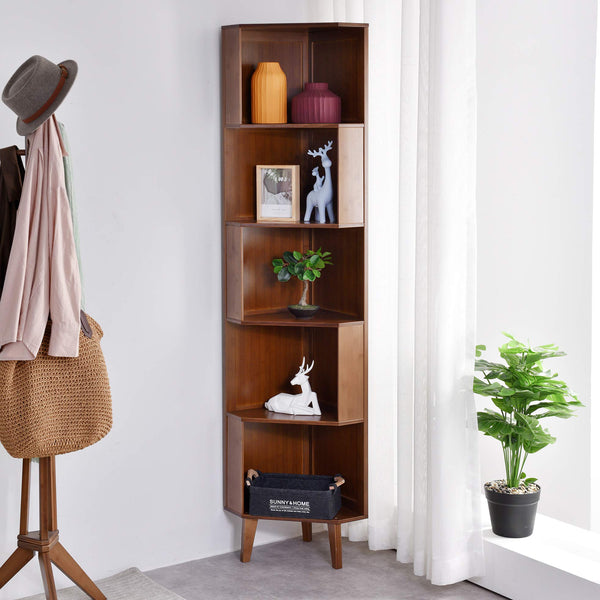 5-Tier Corner Bamboo Bookshelf
