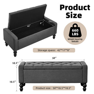 50-Inch Upholstered Storage Ottoman Bench with Safety Hinge – 660 lb Capacity
