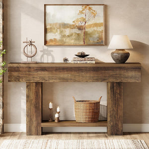 55-Inch Farmhouse Console Table with 2-Tier Storage