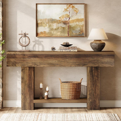 55-Inch Farmhouse Console Table with 2-Tier Storage