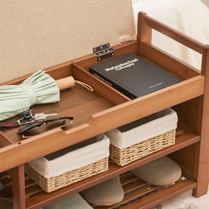 Bamboo Shoe Rack Bench with Cushion & Flip-Top Storage