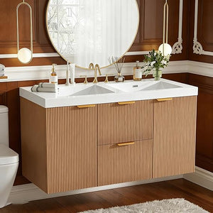 Floating Double Sink Bathroom Vanity with SMC Resin Top & Wood Cabinet