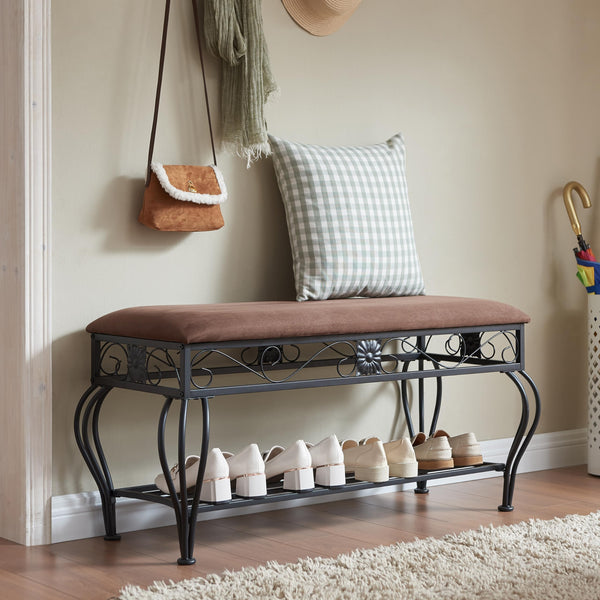 Entryway Shoe Bench with Padded Cushion Metal Frame