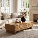 56" Storage Coffee Table with 4 Drawers | Solid Wood, Black Oak