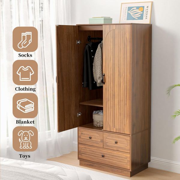 Armoire Wardrobe Closet with Drawers, Hanging Rod & Shelves