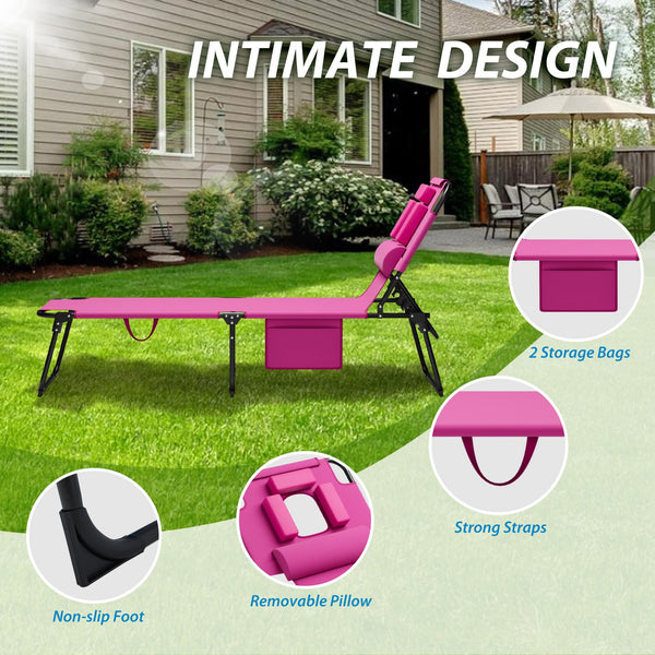 Folding Tanning Lounge Chair with Face Hole & Side Pockets – 400 lbs Capacity