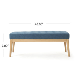 Midcentury Tufted Fabric Bench – Blue