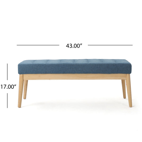 Midcentury Tufted Fabric Bench – Blue