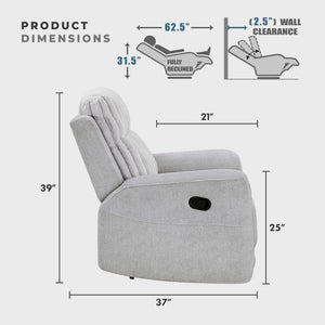 Light Gray Manual Reclining Sofa with Corduroy Upholstery