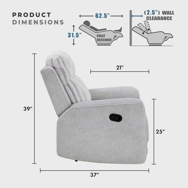 Light Gray Manual Reclining Sofa with Corduroy Upholstery