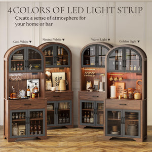 75" Tall Arched Pantry Cabinet with LED & Charging Station
