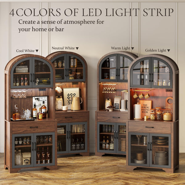 75" Tall Arched Pantry Cabinet with LED & Charging Station