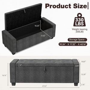 Storage Ottoman Bench with Lid – 47" Upholstered Entryway Bench