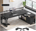 L-Shaped Executive Desk with Power Outlets, File Drawers & Storage