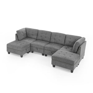 U-Shape Modular Sectional Sofa with Ottoman – Grey Chenille