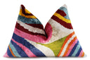 Silk Velvet Throw Pillow 16x24 – Rainbow Ikat Bohemian Accent Cushion