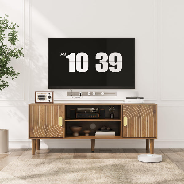47.2-Inch Walnut TV Stand with Line Groove Design & Storage