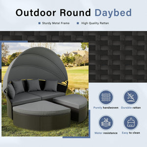 Outdoor Round Daybed with Retractable Canopy