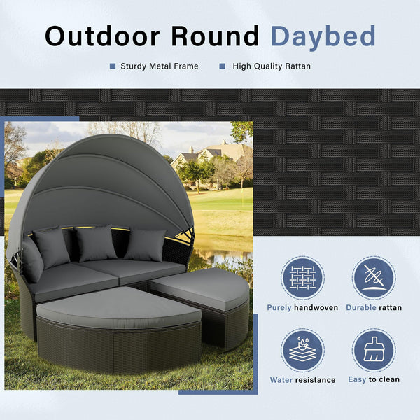 Outdoor Round Daybed with Retractable Canopy